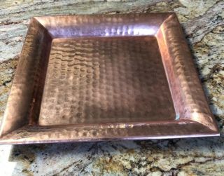 Vintage Hammered Copper Metal Distressed Patina 13.  5” Square Plate Platter