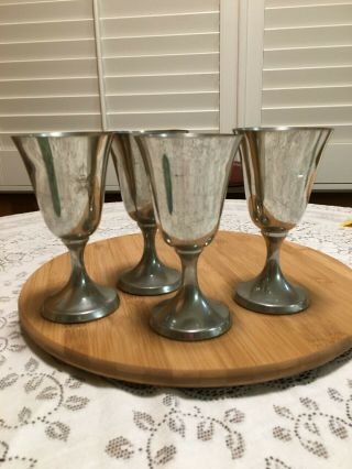 Vintage Stieff Pewter Goblets P105 Set Of 4 W/ Boy Scouts Of Usa Insignia