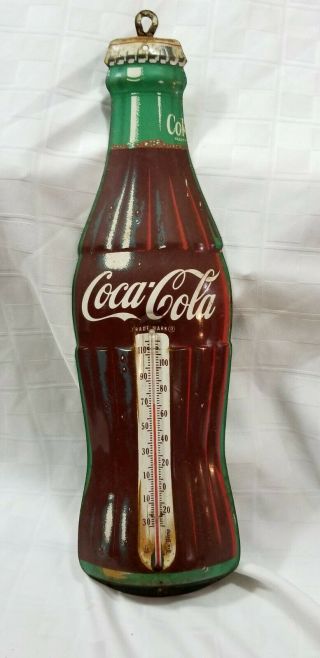 Vtg 1950s Authentic Coca Cola Bottle Thermometer Made In Usa Tru Temp A6