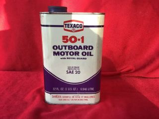 Vintage Texaco 50 - 1 Outboard Motor Oil Quart Can Full