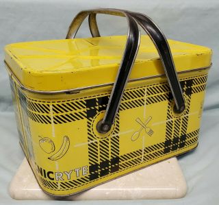 Nesco ‘picnicryte’ Vintage Metal Picnic Basket Yellow / Black Container Handles