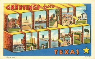 1940s Large Letters Multi View Corpus Christi Texas Linen Teich Postcard 2509