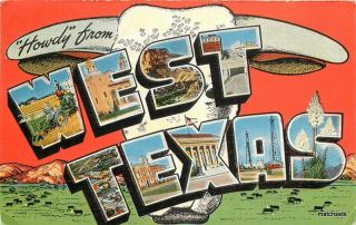 1950 West Texas Large Letters Multi View Kropp Postcard 10301