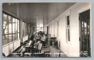 Oakwood Hotel Porch Lake Wawasee Syracuse Indiana Rppc Vintage Photo 1941