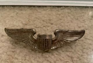 Sterling Silver Wwii Ww2 Us Army Air Corps Pilot Wings Clutch Back,  Brass Rivets