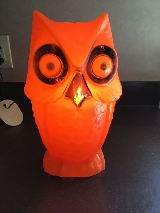 Rare Vintage 13” Orange Light Up Plastic Owl Blow Mold Halloween Tag