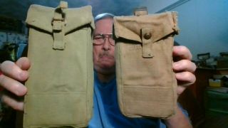 Dated Two Types Wwii Ww2 British Ammo Pouches 1942 B.  S.  C.  1944 J.  &a.  H.