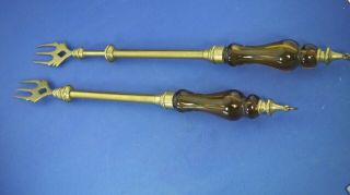 Vintage Amber Glass Handled Telescopic Toasting Forks
