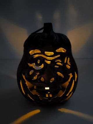 Vintage Cast Iron Heavy Jack - O - Lantern Pumpkin Tea Light Candle Holder Halloween 2