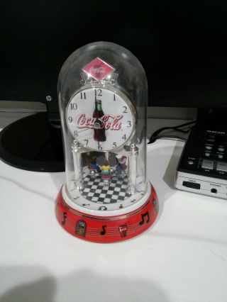 Coca - Cola Coke Anniversary Clock Glass Dome Rotating Pendulum Diner