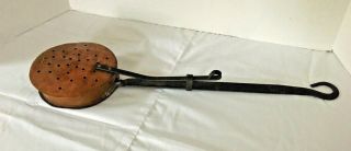 Vintage Copper Hand Forged Bedwarmer Cast Iron Hanging Handle Made In England