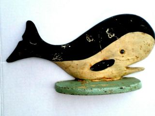 Cast Iron Whale Bookend Black Beige Old Whale Metalware 14x6.  5 Very Heavy
