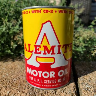 Vintage Alemite Motor Oil Can Quart Qt Metal Tin Empty