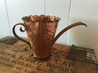 Vtg Gregorian Usa Solid Copper Small Hammered Watering Can Pitcher Jug Handled