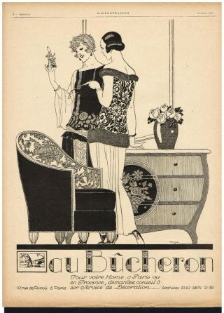 Au Bucheron Ad Home Interiors Decorative 1923 Vintage Print Ad Retro
