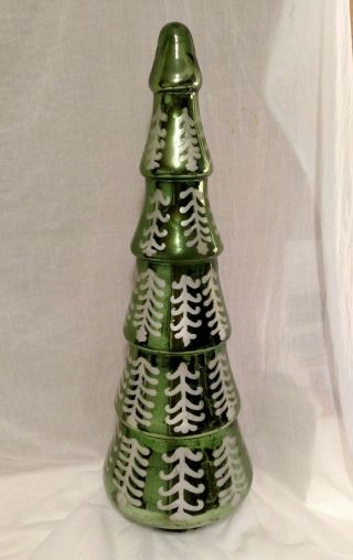 Pottery Barn Large Green Mercury Glass Christmas Tree W/ White Painted Design