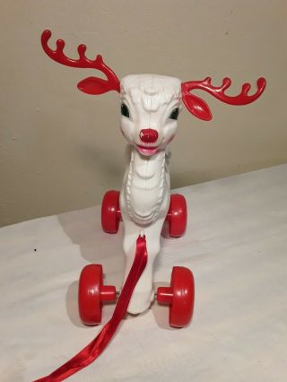 Vintage Empire Blow Mold Rudolph Reindeer With Wheels Pull Toy