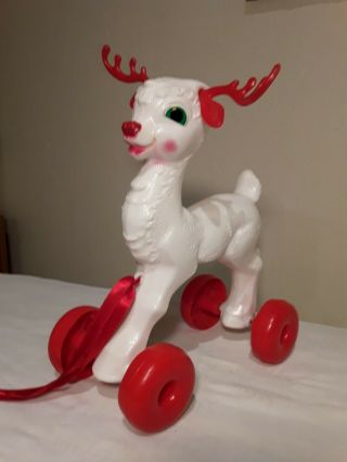 VINTAGE EMPIRE BLOW MOLD RUDOLPH REINDEER WITH WHEELS PULL TOY 2
