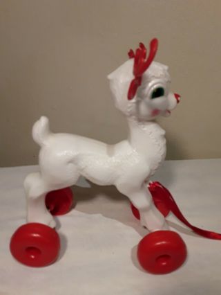 VINTAGE EMPIRE BLOW MOLD RUDOLPH REINDEER WITH WHEELS PULL TOY 3