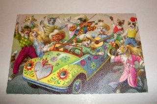 Mainzer Anthropomorphic Dressed Cat Hippie Hippy Car Postcard 4997 Belgium