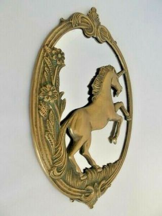 Rearing Brass Unicorn Mirrored Wall Hanging With Ornate Frame 30.  5 Cm 12 " H Euc