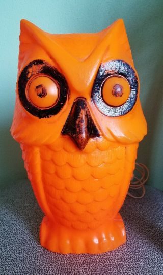 Vtg Halloween 13” Orange Lighted Owl Blow Mold Light Up Retro Decor