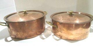 Set Of 2 Spring Culinox Copper Dutch Oven Brass Handles Stainless Steel Lining