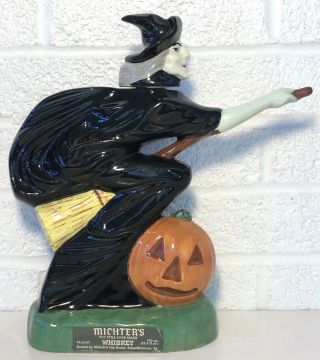 Vintage Michter’s Halloween Flying Witch Jack O Lantern Whiskey Decanter Pumpkin