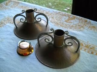 Nekrassoff Arts And Crafts Hammered Copper And Pewter Candlesticks