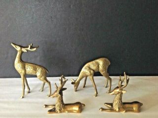 Set Of 4 Vintage 2 Lbs Solid Brass Buck Doe Deer Figurines