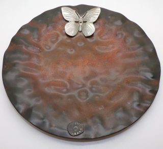 Jan Barboglio Cast Iron Salad/bread Plate With Nickel Plated Butterfly 7 " In Dia
