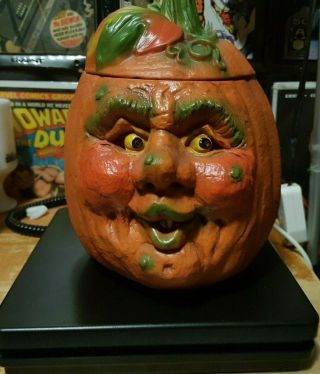 Ceramic Halloween Pumpkin Light Jack O Lantern Head Ugly Face Vtg See Video