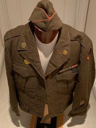 Wwii Us Army 66th Division Ike Jacket & Hat W/ Ribbons And Pins,  Dated 1944