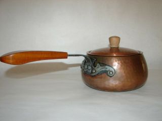 Vintage Stockli Netstal Swiss Handmade Hammered Copper Pot With Wooden Handle