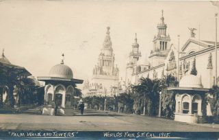 1915 Panama - Pacific Exposition Palm Walk And Towers Real Photo Postcard Rppc