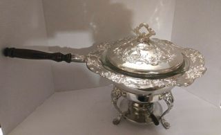 Vintage Towle Silverplated Old Master - Embossed Chafing Dish W/lid,  Burner,  Stand