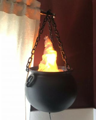 Rare Larger Size Gemmy Halloween Flame Light Cauldron 2002 Box & Ac Adapter
