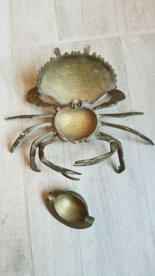 Vintage Brass Crab Ashtray With Hinged Lid