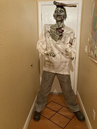 Spirit Halloween Axe ' d Zombie Life Size 6 ft.  Figure Prop Same Day Ship Retired 2