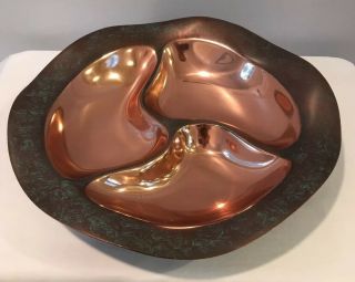 2009 Nambe Copper Canyon Lisa Smith 12 - 1/2 " Round 3 Section Bowl Style Mt0146