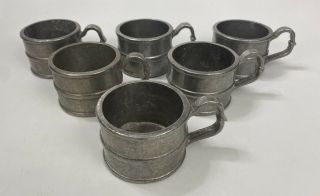Set Of 6 Vintage Wilton ? Pewter Tavern Mugs Coffee Cups With Handle Short 2 3/8