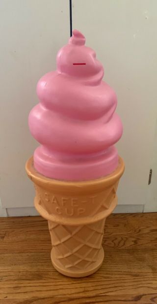 Vintage Safe - T Ice Cream Cone 26 " Plastic Blow Mold Sign Display Strawberry
