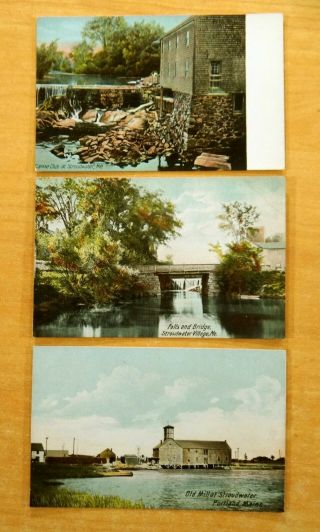 3 Postcards All Stroudwater Portland Maine Me Mill Canoe Club Falls Bridge 1906