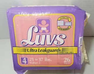Vtg Girls Luvs Diapers 26 Count Ultra Leakguards 21 - 37 Lbs.  Walker 2 Usa 1993