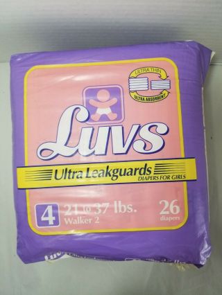 Vtg Girls Luvs Diapers 26 Count Ultra leakguards 21 - 37 lbs.  Walker 2 USA 1993 2