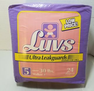 Vtg Girls Luvs Diapers 24 Count Ultra Leakguards Over 30 Lbs Walker 3 Usa 1993