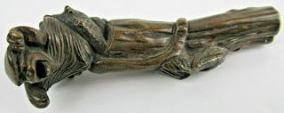 Vintage Bronze Figural Cane Handle - Monkey Coming Out Of A Shell Approx 4 " Long