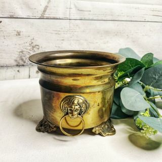 Vintage Interpur Brass Planter Pot With Feet And Lion Head Handles