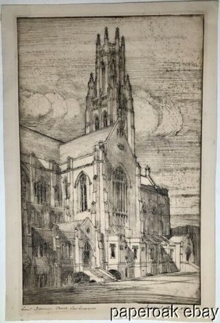 Saint Dominics Church San Francisco Etching By Arnold Constable Pencil Signed