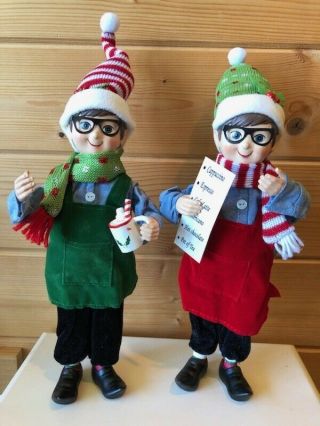 Raz Imports 13 " Barista Elves Set/2 Coffee Red Green Christmas Ret$68 Discounted
